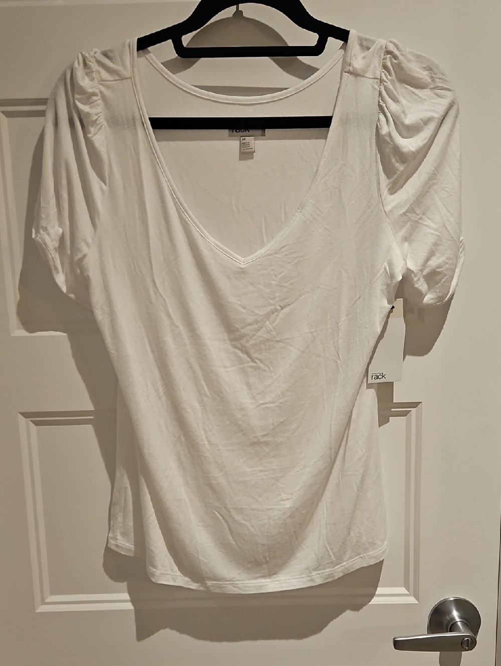Nordstrom White V-Neck Puff Sleeve Tee